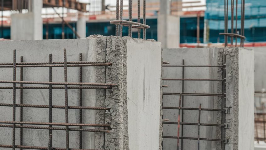 Precast concrete walls being installed at a construction site