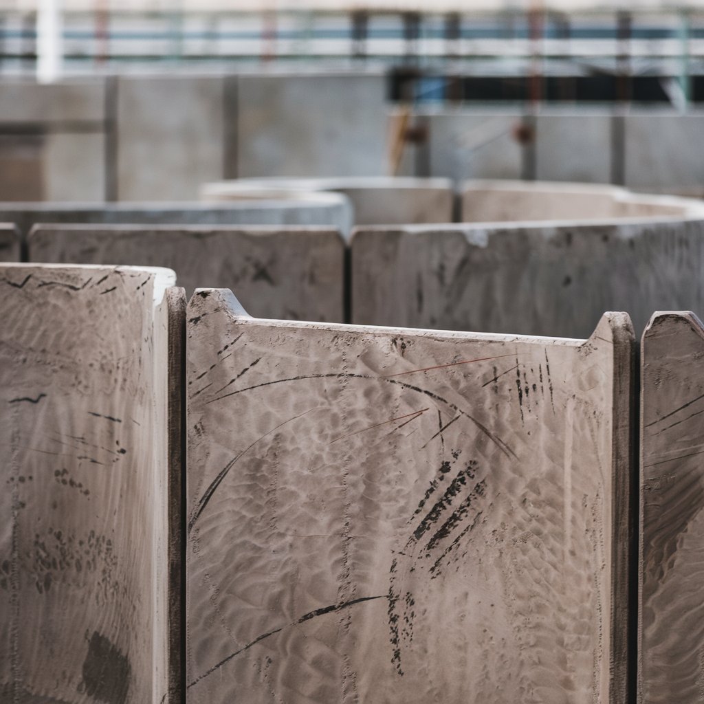 Precast concrete walls being installed at a construction site